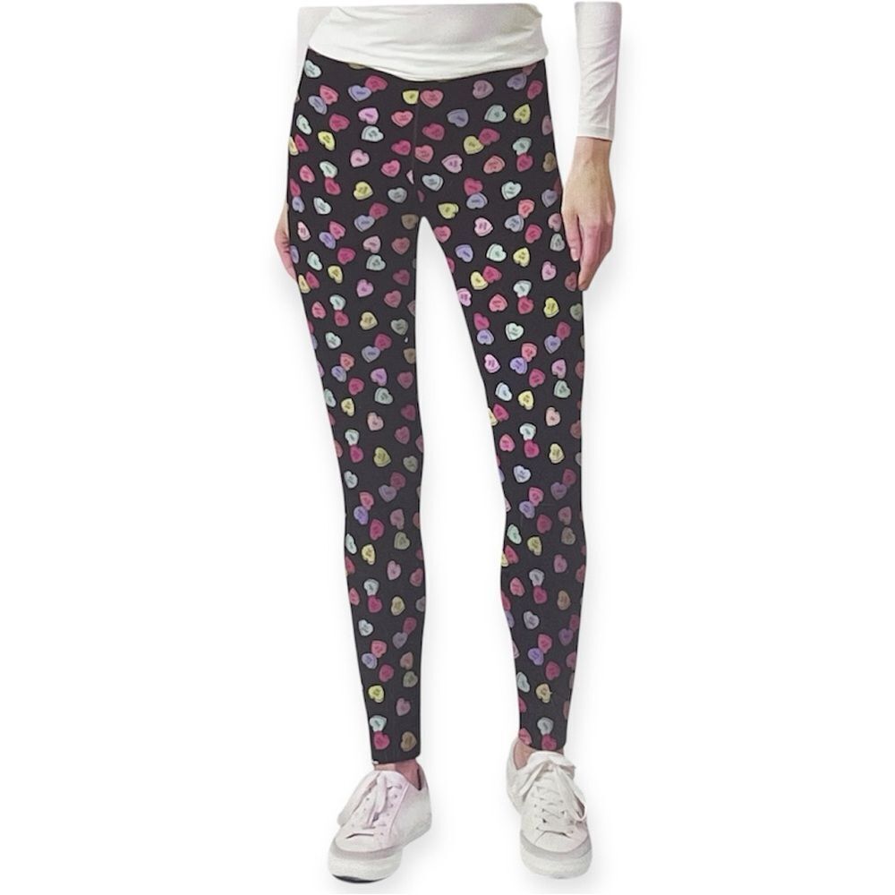 Serra Women’s Navy Extra Tight Fleece Lined Valentine Heart Leggings L 12/14 NEW